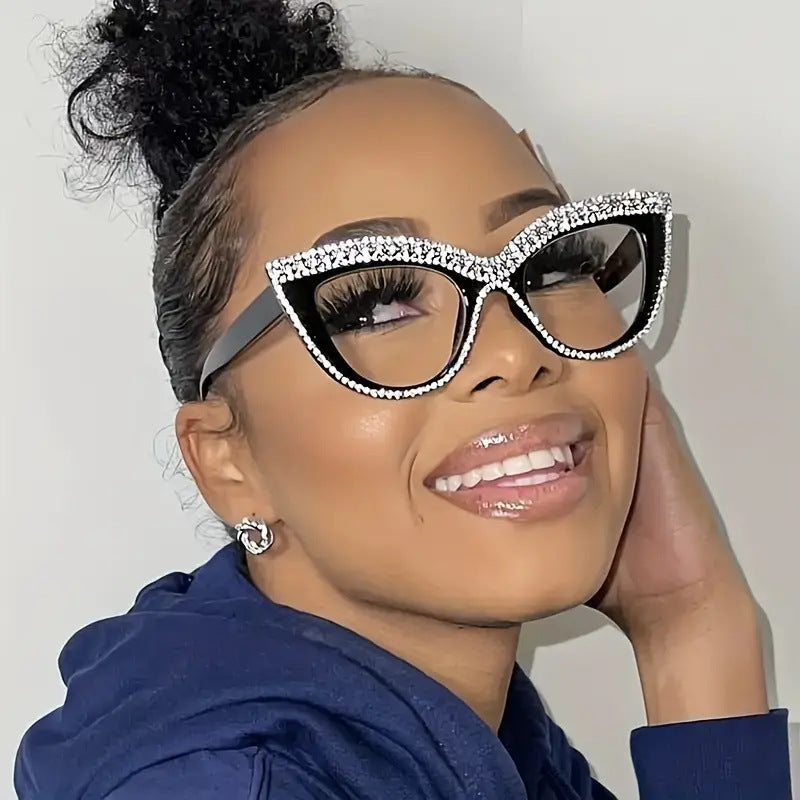 Women's fashion glasses 猫眼镶钻平光镜防蓝光新款时尚眼镜架个性墨镜眼镜框潮 isn太阳镜