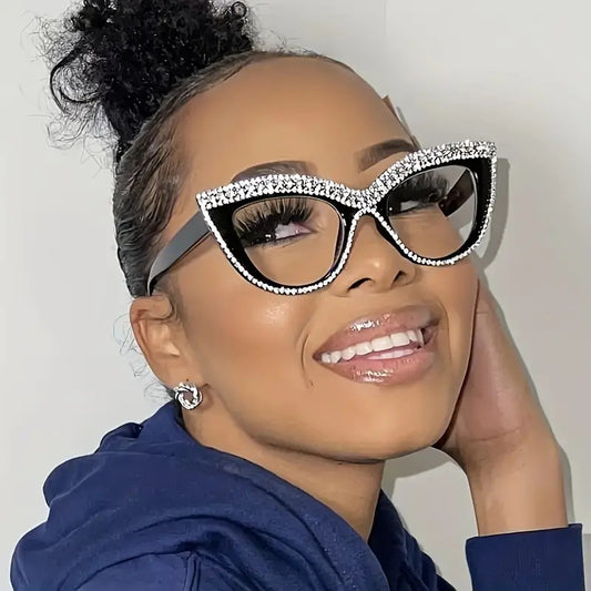 Women's fashion glasses 猫眼镶钻平光镜防蓝光新款时尚眼镜架个性墨镜眼镜框潮 isn太阳镜
