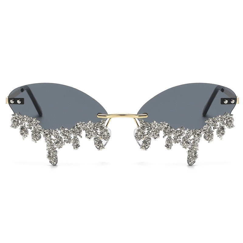 Women's fashion glasses 2023跨境欧美新款天使眼泪手工镶钻太阳镜搞怪拍照影楼创意墨镜