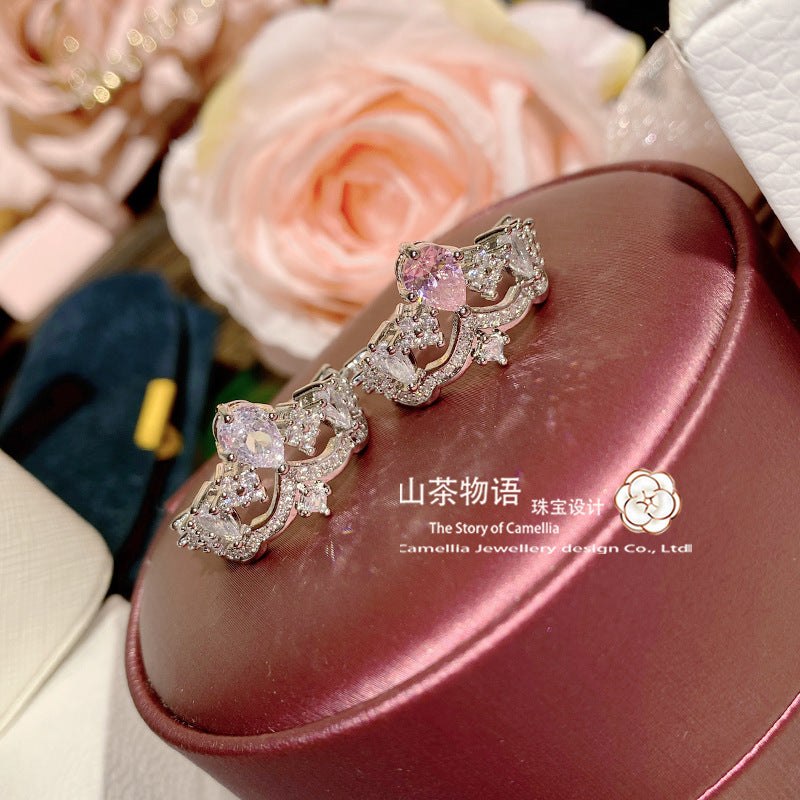 Camellia少女公主皇冠高级感仿真钻戒指 ins轻奢气质百搭活口指环