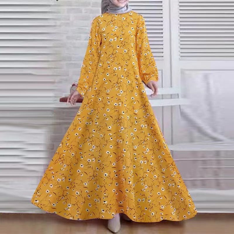 Fashion women's wear 2024Cross-Border New Arrival  plus Size Women's Robe Retro Dress Long Sleeve Loose Long Dress