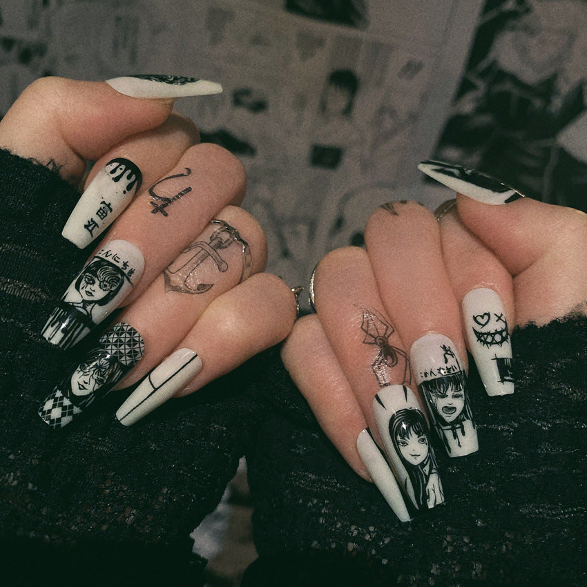 Fashion  nail European and American Wearable Fake Nails Cartoon Wansheng Nail Nail Sticker Finished Detachable Nail Tip Patch Ballet Nail W8