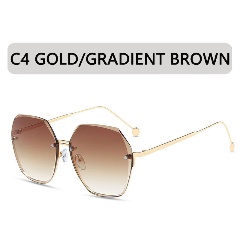 Women's fashion glasses 2024 新款跨境大框金属无框太阳镜欧美多边形切边海洋片女士墨镜