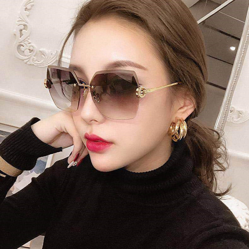 Women's fashion glasses 网红inss街拍防紫外线太阳镜女无框水晶切边女士防紫外线太阳镜片