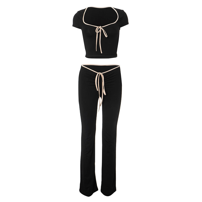 Fashion women's wear Q23tp143 Trendy Sexy Sweet Hot Girl Skinny Short Design Contrast Color Wear Short Sleeve Top for Women Summer