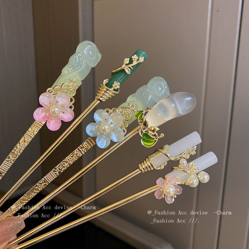 头饰发簪新中式花朵树枝珍珠发簪气质文艺范发钗小清新个性中国风发饰批发