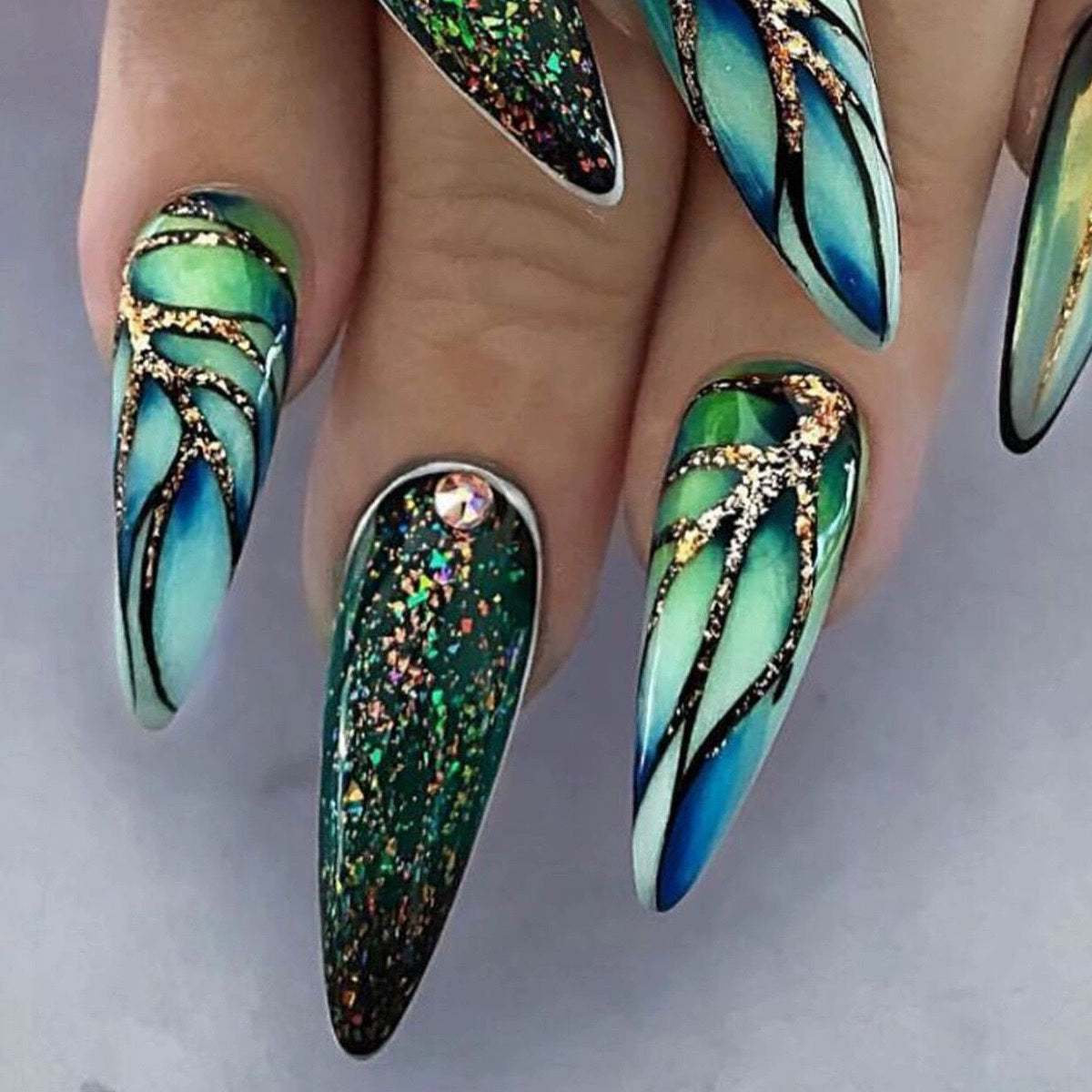 (Hand made nail) Kardashian, European and American Spicy Girl, Little Red Book, Dark Super Long, Internet Celebrity Cross border Nail Art, Detachable and Reusable Nail
