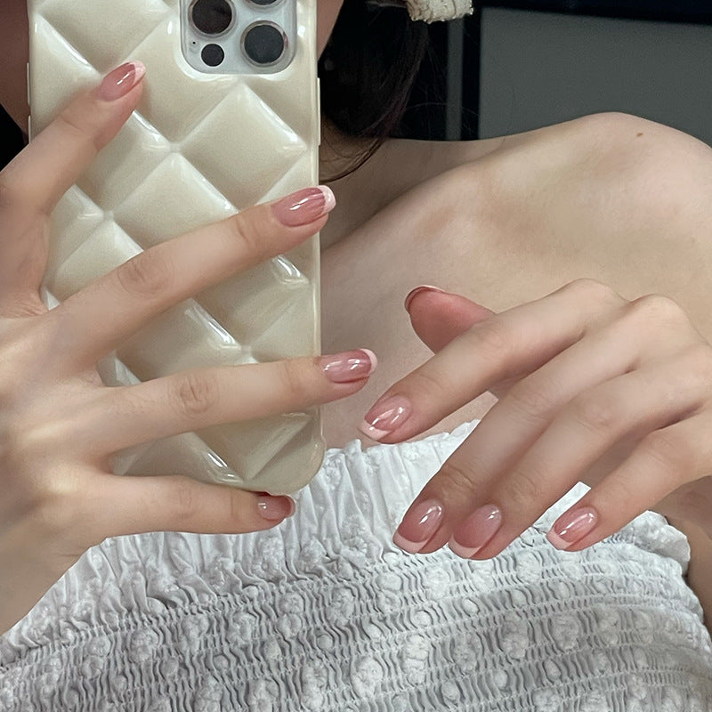蜜桃法式渐变少女春夏穿戴甲指甲贴片美甲片假指甲美甲贴成品甲片