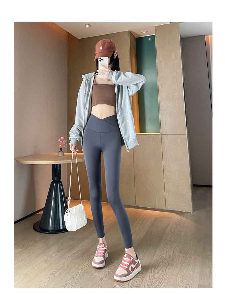 The fifth generation Fashion women's wear Cross Waist Shark Pants   Skinny Yoga Pants High Waist Shaping Yoga Weight Loss Pants Outerwear Leggings