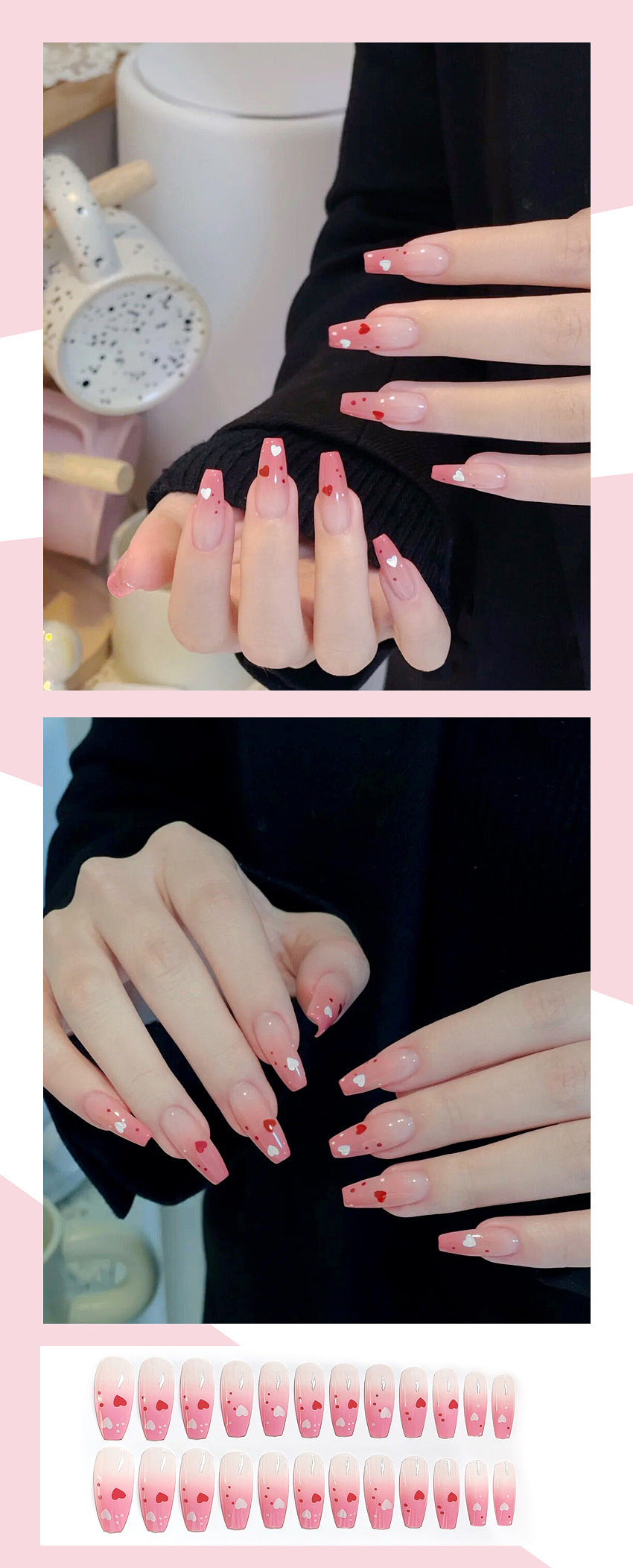 Fashion  nail Wearable Nail Sticker Love Heart Wear Nail Polish Nail Shaped Piece Removable Nail Patch Finished Product Y22