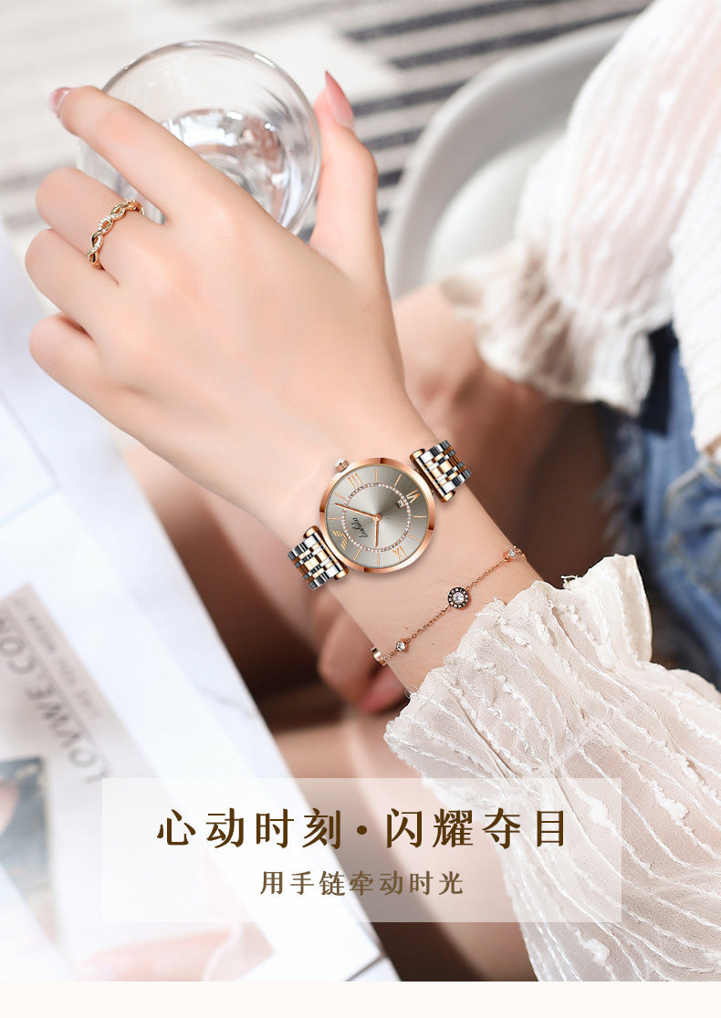 Fashion women's watchNew Watch Women's Light Luxury Minority Fashionable Temperament Ladies Authentic Versatile Student Refined Steel Belt Waterproof Quartz Women's Watch