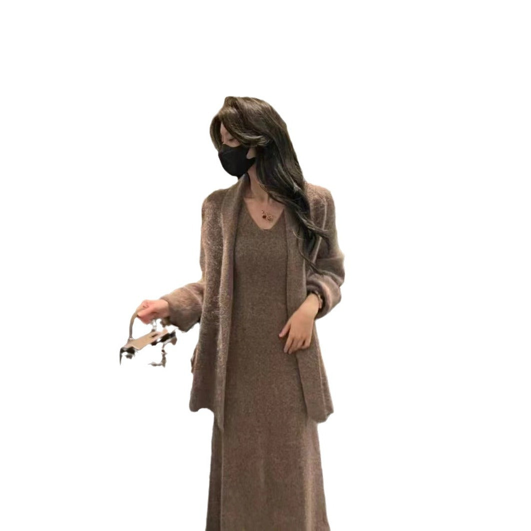 Free shipping Tattoo 2024 new autumn small knitted inner dress children's autumn and winter high-end wear suit long dress