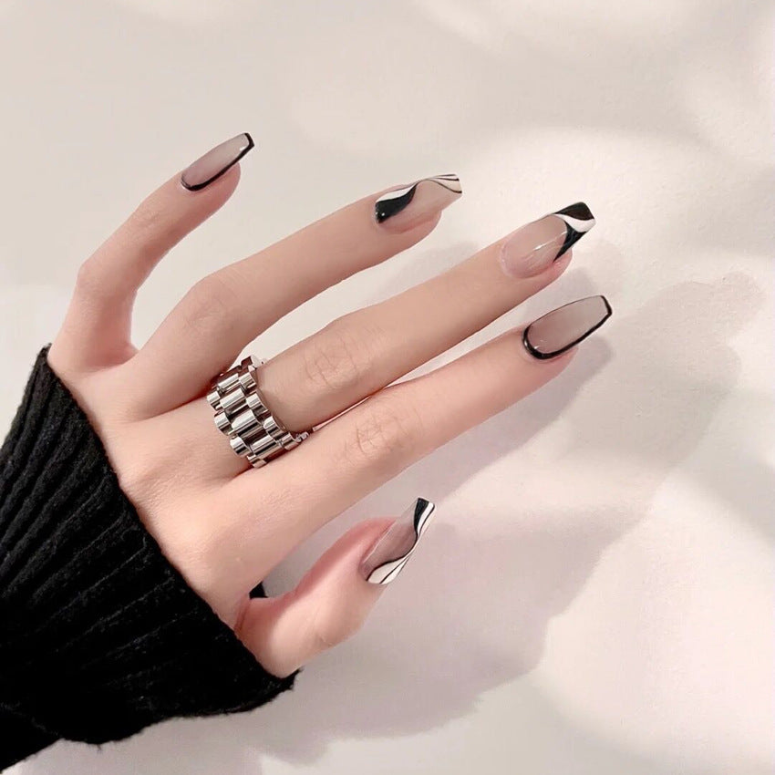 Fashion  nail Wearable Nail Sticker Chessboard Grid Wearable Nail Piece Nail Shaped Piece Removable Nail Patch Finished Product Y11