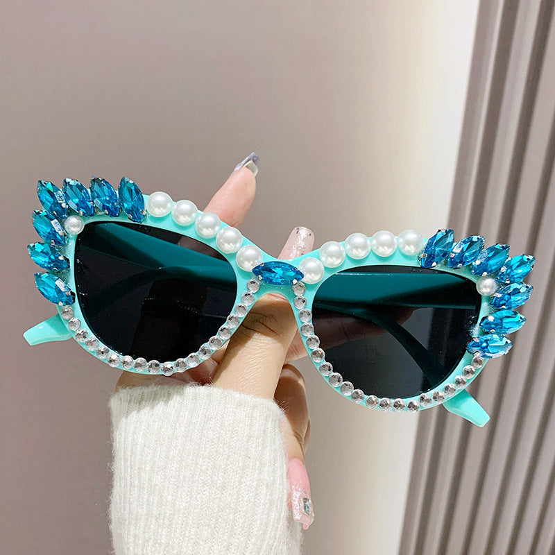 Women's fashion glasses 跨境新款镶钻太阳镜 欧美时尚网红ins水钻眼镜个性嘻哈珍珠墨镜女