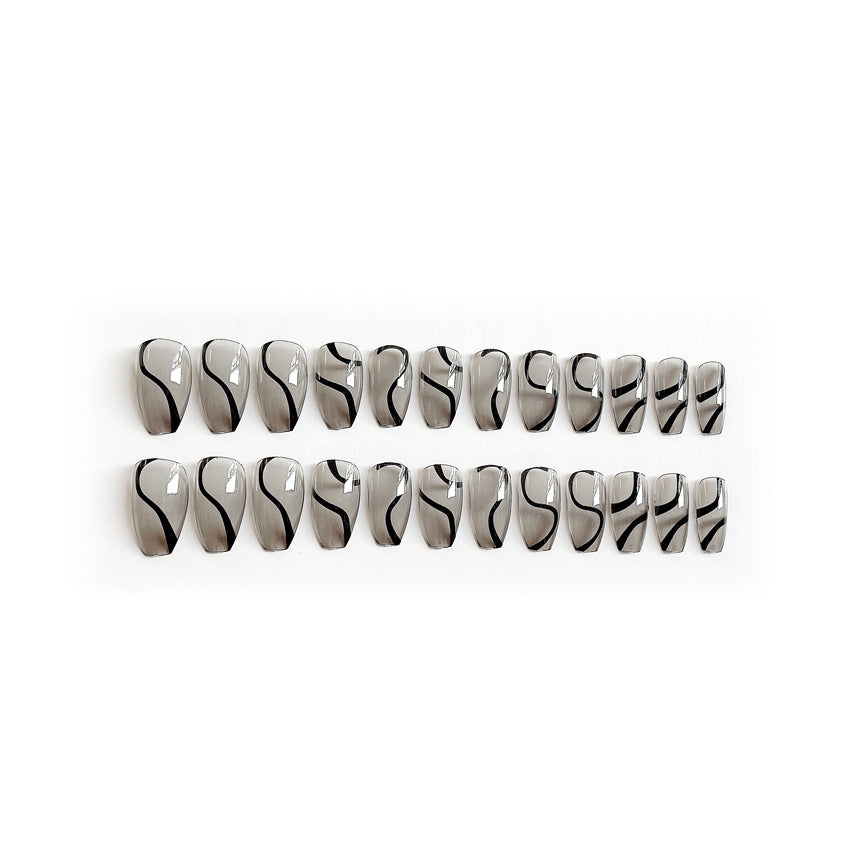 Fashion  nail Fake Nails Semi-Transparent Nail Art Nail Patch LINES Ballet Black Nail Tips Nail Tip Wear Nail Y15