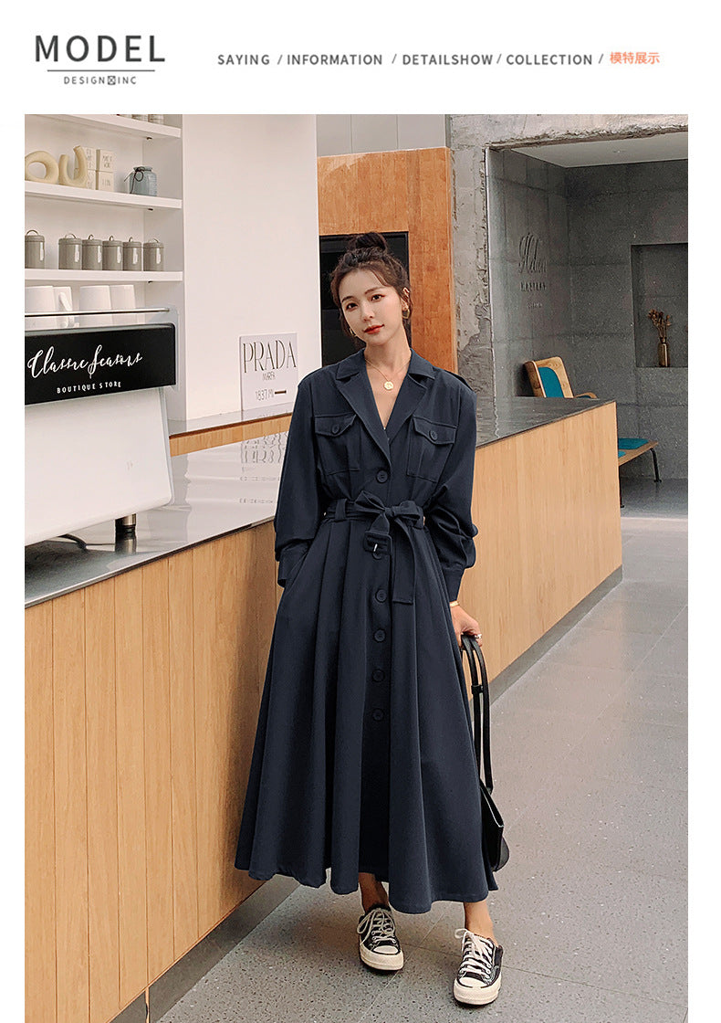 Fashion women's wear Real Shot Large Skirt Windbreaker Dress Women's Mid-Length 2024 Autumn and Winter Clothing New Waist Trimming Fashion Fashion Coat