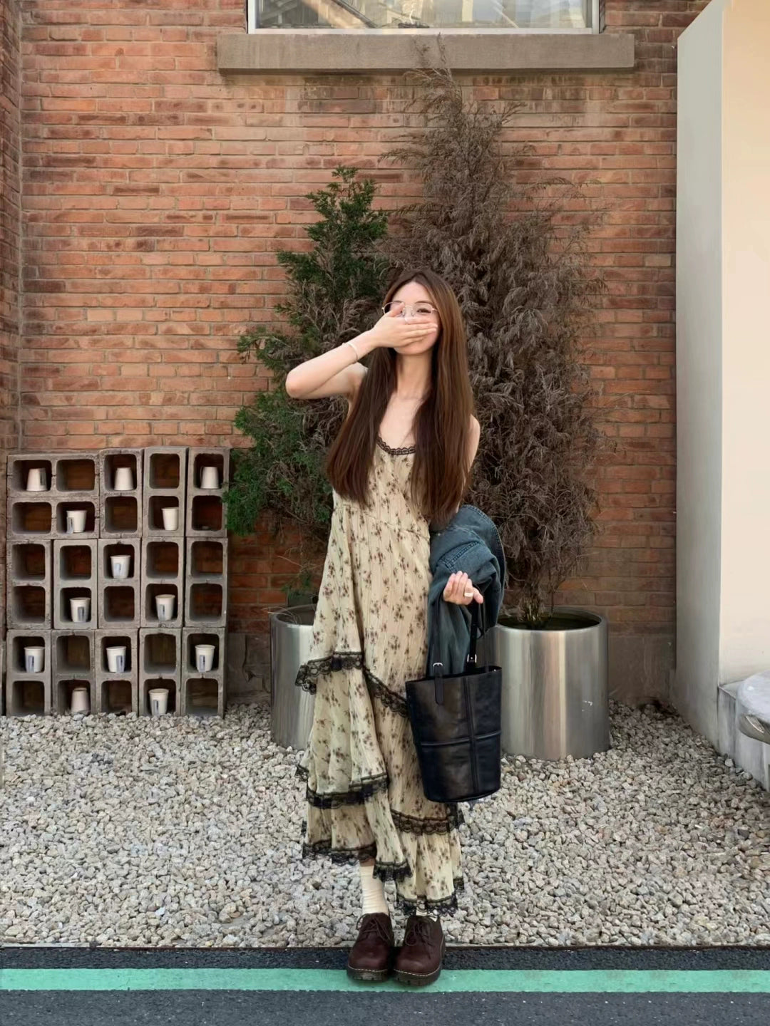Fashion women's wear French Style Floral Strap Dress 2024 Spring New Style Small Temperament Beautiful Tiered-Ruffle Long Dress Women