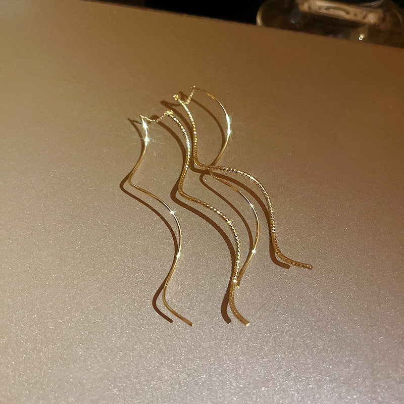 真金电镀波浪几何耳环时尚简约高级感耳线小众设计感气质耳饰批发