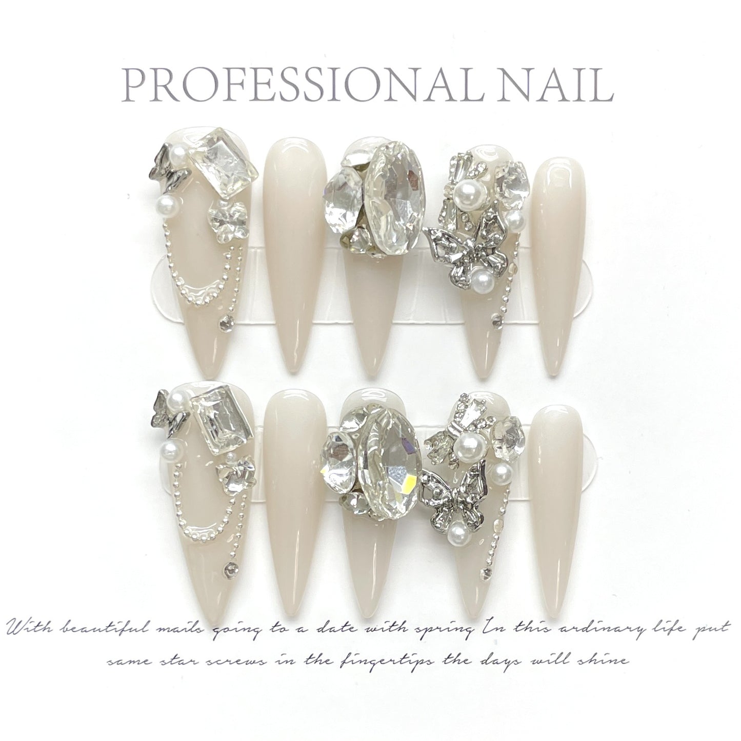(Hand-Made Nail) Big Diamond Flash Full Diamond Nail Pigeon Bridal Wedding Nail High-Grade Light Luxury Egg Handmade Wear Nail Factory Straight Hair