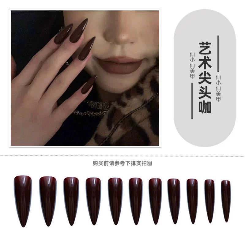 (Hand-made nail)猩红玛丽尖头欧美风暗黑cos舞蹈假指甲片成品延长穿戴美甲贴nail