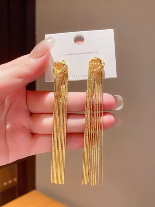 银针欧美夸张满钻流苏耳环潮流设计感新娘珍珠耳坠冷淡风晚宴耳饰