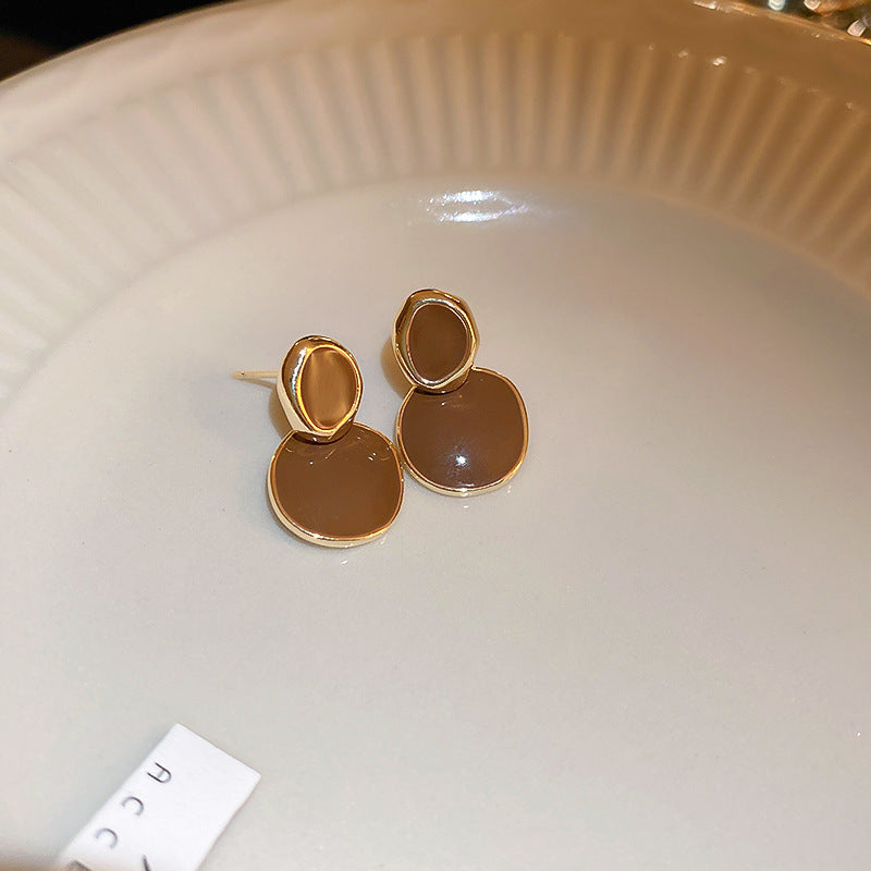 银针美拉德风咖色爱心豆豆耳环复古设计感耳钉轻奢高级感耳饰批发