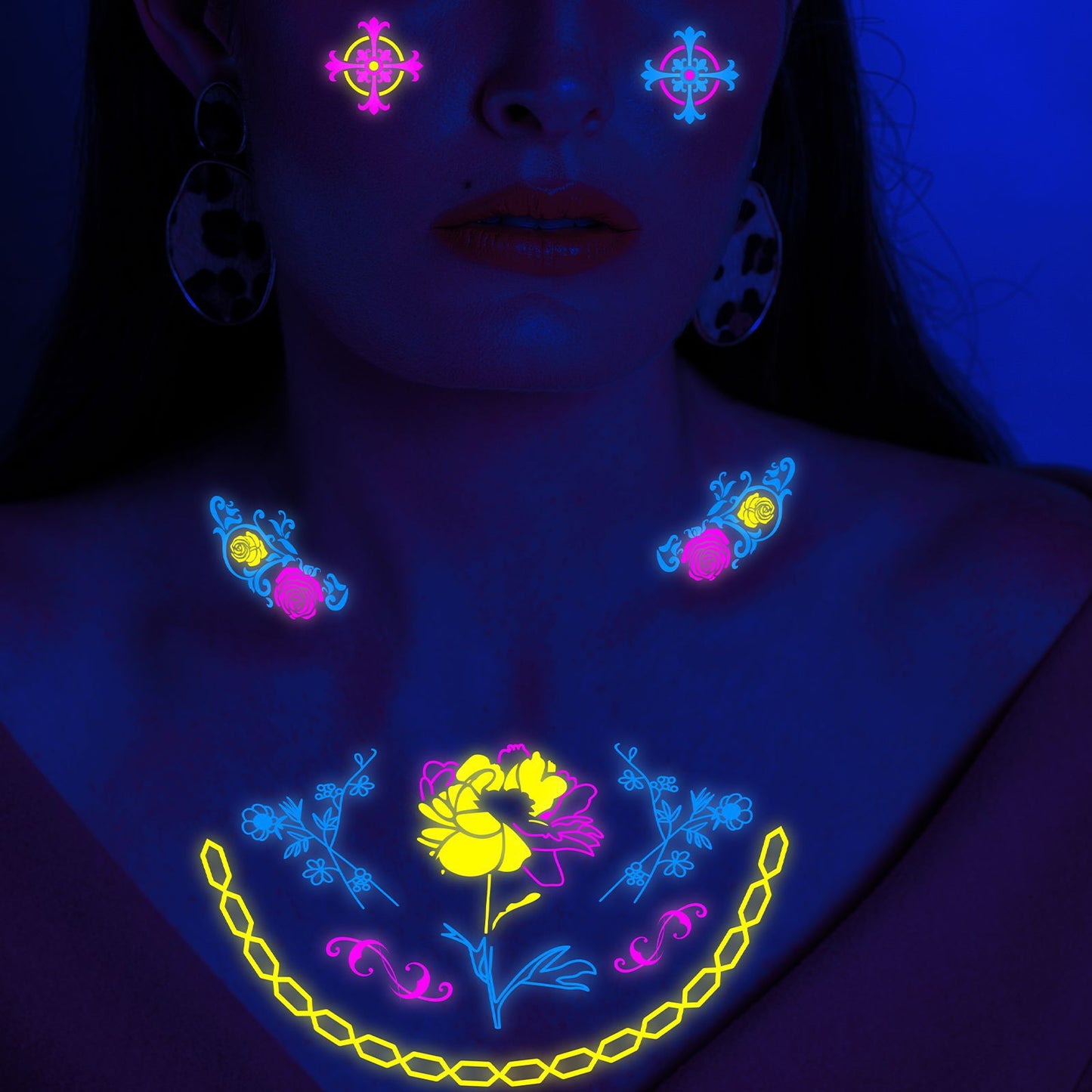 Free shipping Tattoo Hot Selling European and American Hot Creative Fluorescent Flower Arm Tattoo Sticker Face Pasters Waterproof Music Festival Arm Tattoo Sticker Paper in Stock