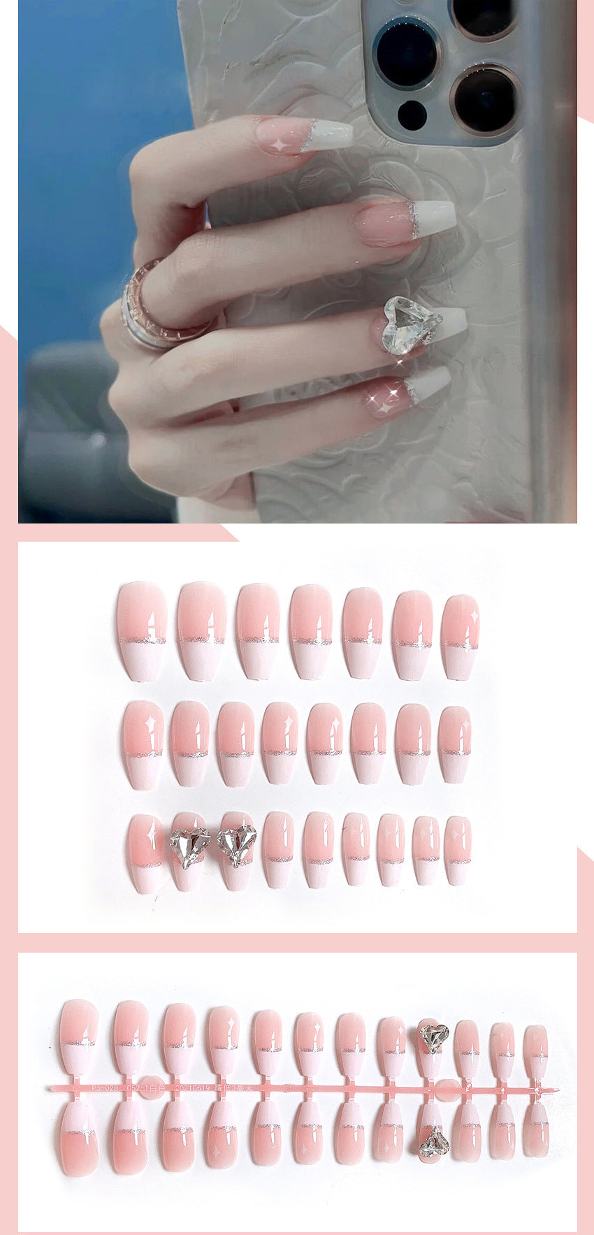 Fashion  nail Wear Armor Nail Stickers Nail Patch Fake Nails Detachable Peach Heart Long Nail Sticker X29