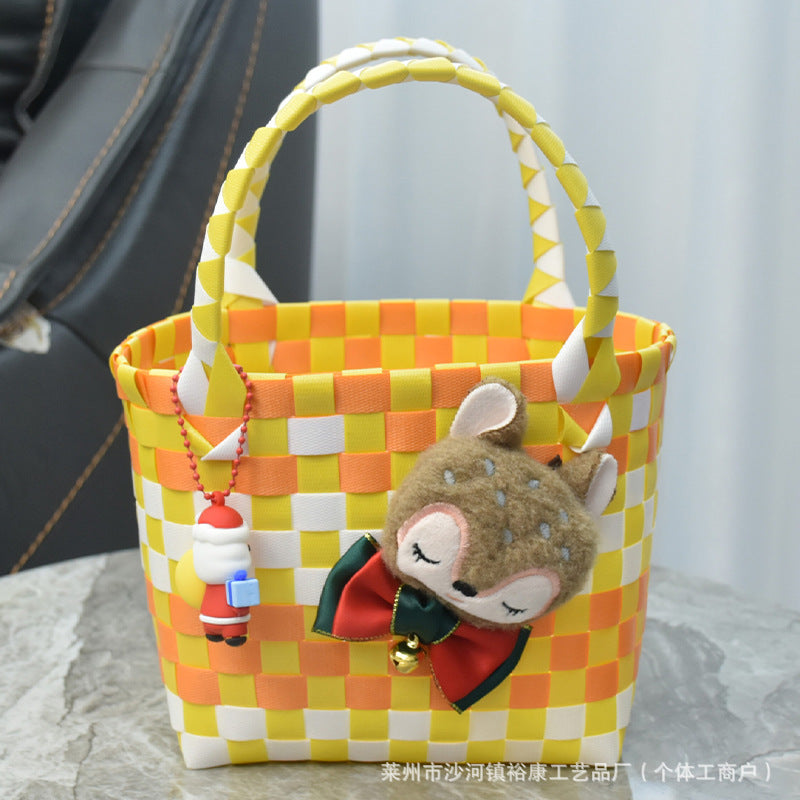 Dopamine Bag Free shipping Tattoo Cartoon dopamine plastic woven bag, trendy macaron hand-woven vegetable basket bag, cute casual seaside beach bag