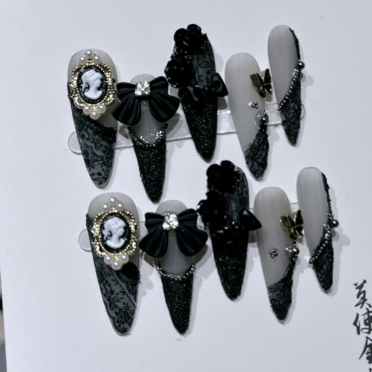 Hand-Worn Nail Sweet Cool Dark Baroque Beauty Head Camellia Long Pointed Nail Nail Stickers