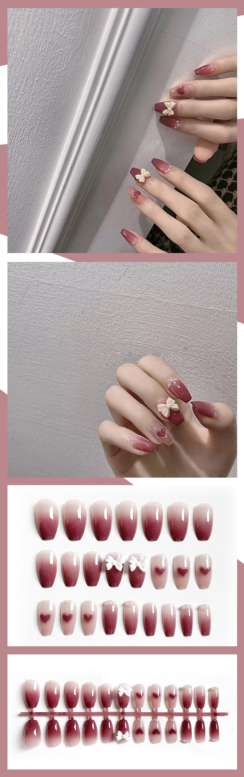 Fashion  nail Wear Armor Nail Stickers Nail Patch Fake Nails Detachable Bow Short Nail Sticker X28