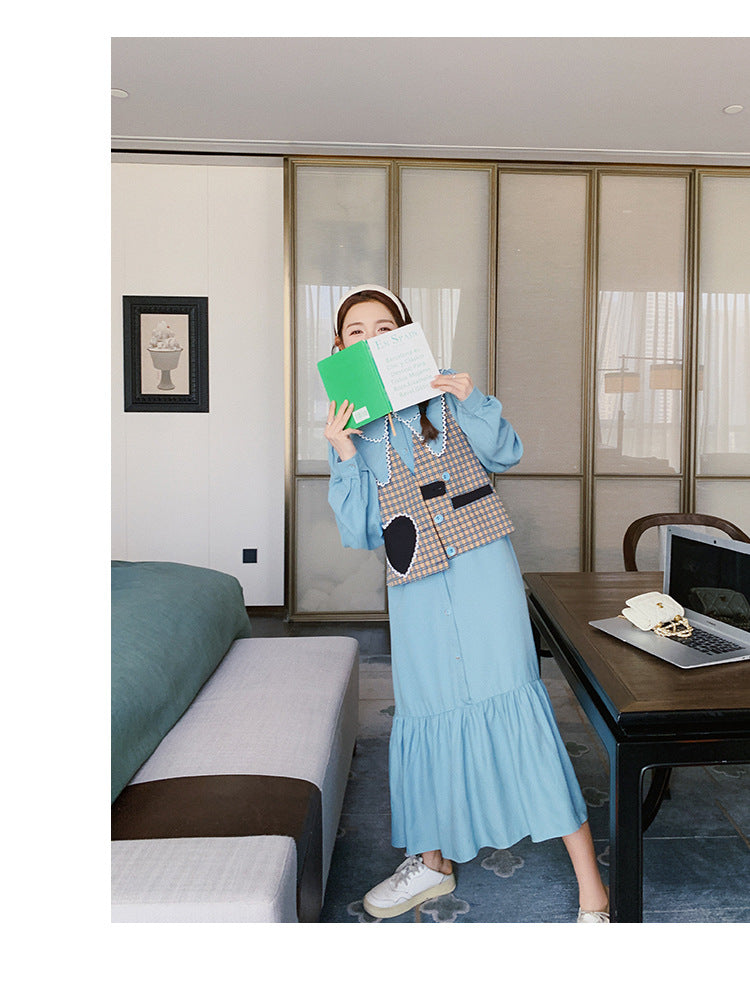 Fashion women's wear Real Shot Tea Series Ladies Long Sleeves Dress Women's Spring and Autumn French Style Gentle Cut Women's Wear Love Vest Suit Skirt