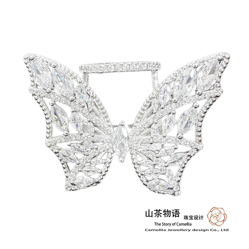 Camellia璀璨发光翅膀宝石戒指 镀玫瑰金浪漫锆石满钻蝴蝶指环