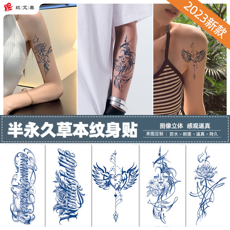 Free shipping Tattoo Cross-Border Herbal Semi-Permanent Tattoo Sticker Men's and Women's Waterproof Sweat-Proof Juice Half Sleeve Real-Proof Tattoo Letter Sticker Tattoo