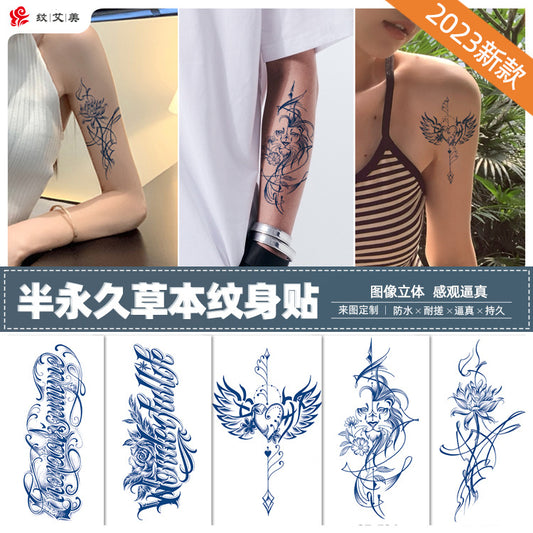 Free shipping Tattoo Cross-Border Herbal Semi-Permanent Tattoo Sticker Men's and Women's Waterproof Sweat-Proof Juice Half Sleeve Real-Proof Tattoo Letter Sticker Tattoo