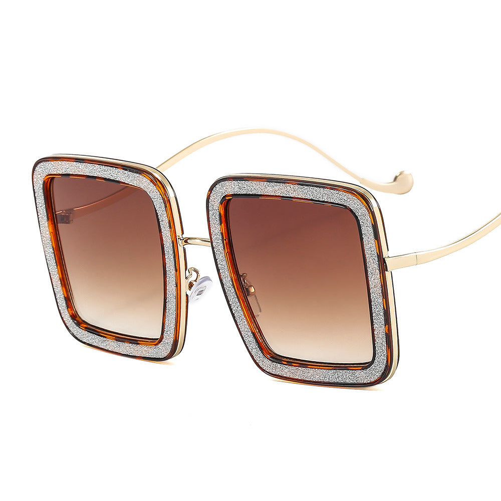 Women's fashion glasses 2022新款方框太阳镜 欧美网红ins街拍风尚眼镜个性闪钻搞怪墨镜女