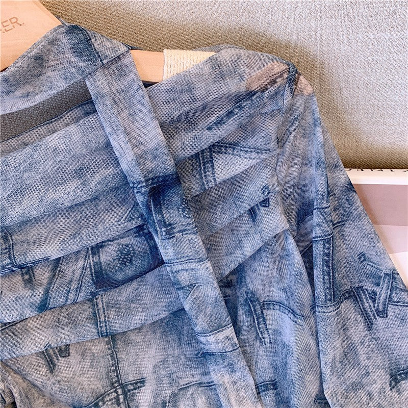 Dopamine tops Free shipping Tattoo Vintage tie-dye sweet and cool Spice Girl style shoulder T-shirt women's autumn new fashion pleated irregular long-sleeved top