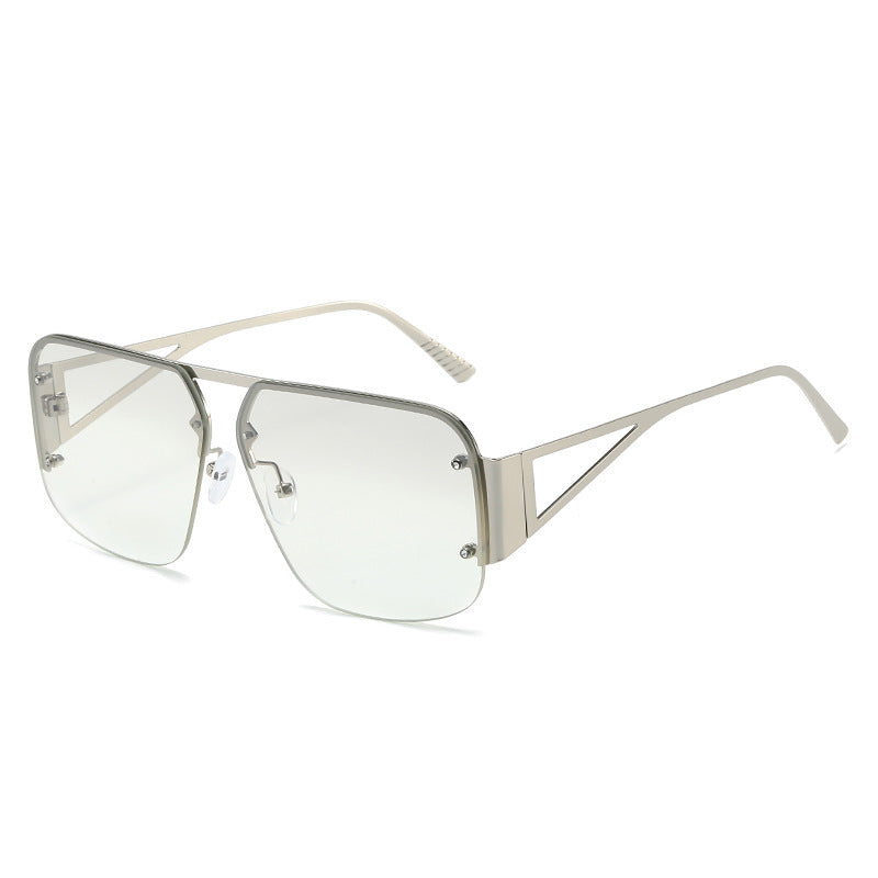 Women's fashion glasses 2024亚马逊热款时尚飞行员太阳镜 欧美复古窗帘半框百搭方形墨镜