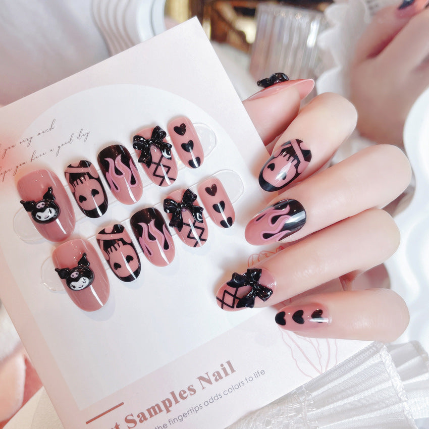 Fashion  nail New Cute Doll Short Skull Finished Nail Beauty Wearable Fake Nails Nail Tip Removal Wearing Armor Wholesale A61