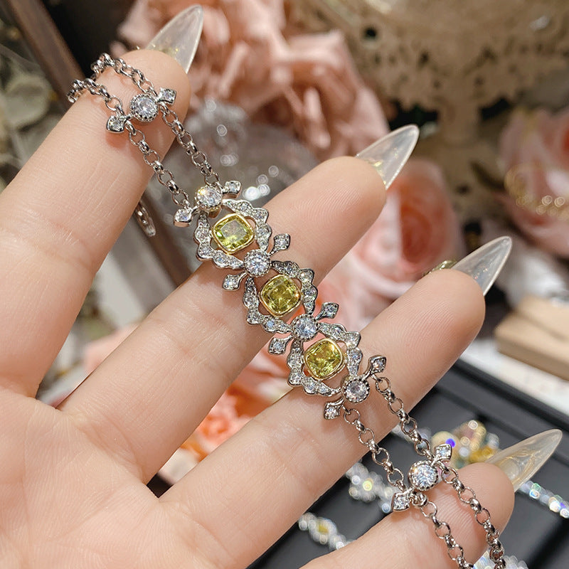 珠宝首饰山茶跨境新款超仙梦幻闪耀黄钻手链女 镀18K富丽堂皇宝石花朵手链