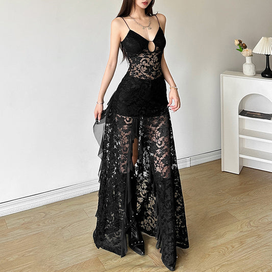 Free shipping  summer new women's clothing solid color slim-fitting high-waisted fashion V-neck suspender gauze dress dress