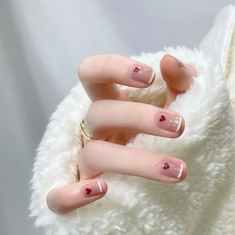 Fashion  nail Wear Armor French Gentle Heart Love Heart Fake Nails Short Nail Sticker Detachable Finished Nail Beauty Nail Tip Y27