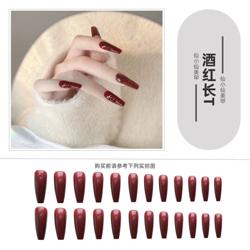 (Hand-made nail)猩红玛丽尖头欧美风暗黑cos舞蹈假指甲片成品延长穿戴美甲贴nail