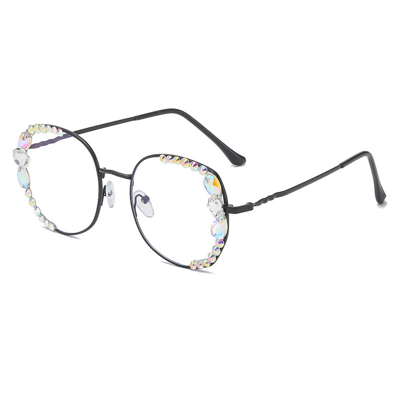 Women's fashion glasses 2024跨境镶钻抗蓝光疲劳男女电脑护平面目无度数玩手机保护眼睛