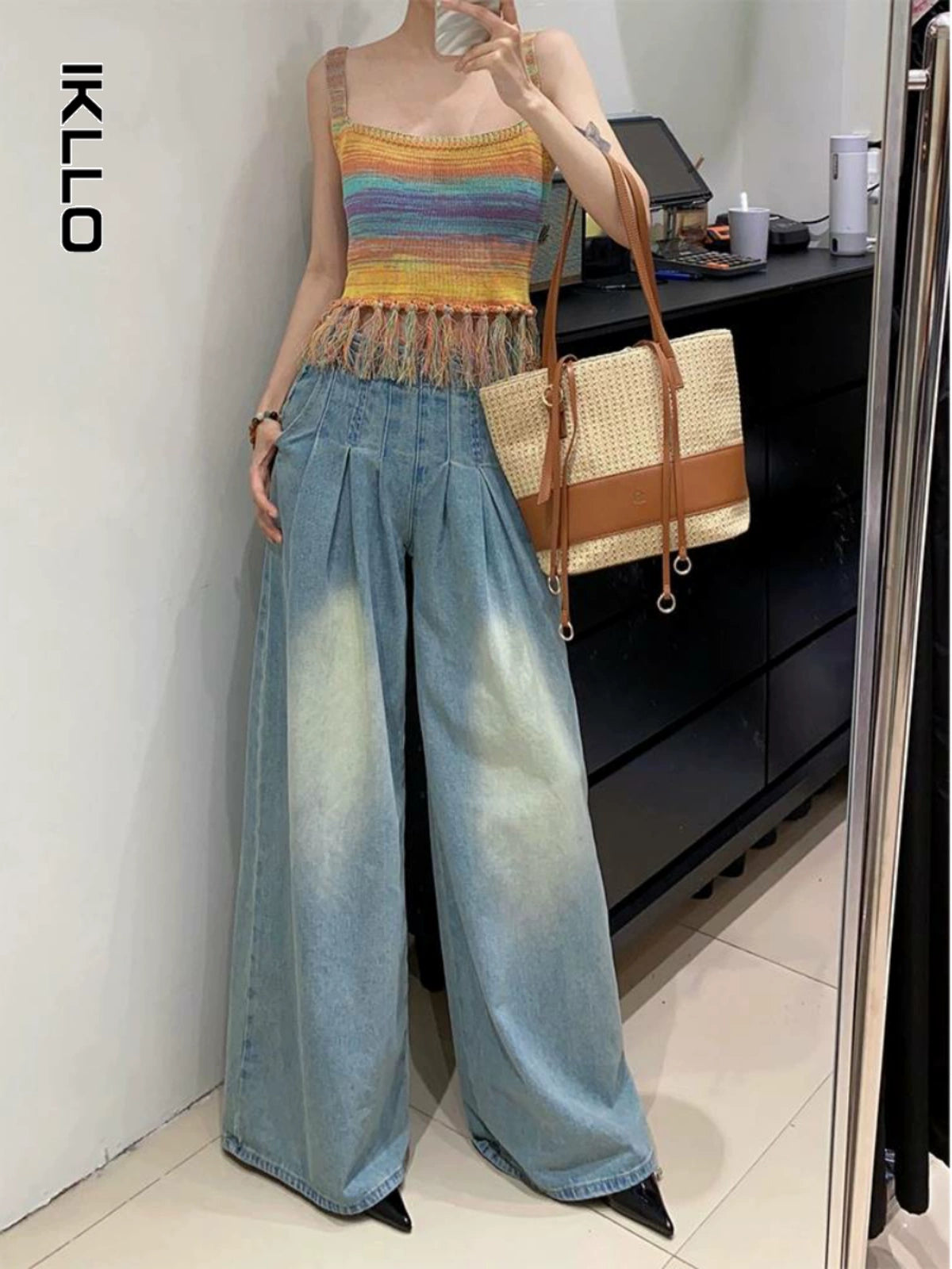 Fashion women's wear Summer New Women's Seaside Holiday Rainbow Color Strap Dress Classic Style Set Matching Age-Reducing Suit Skirt