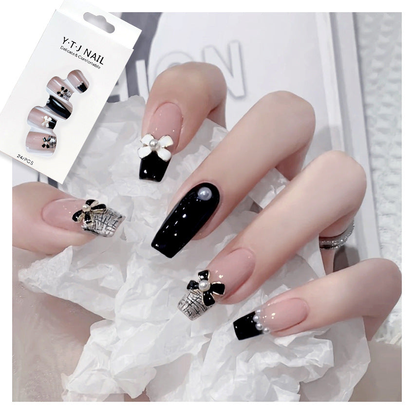 Fashion  nail Autumn and Winter Classic Style Minimalist Bowknot Finished Nail Beauty Wear Fake Nails Removable Nail Tip Wear Armor X97