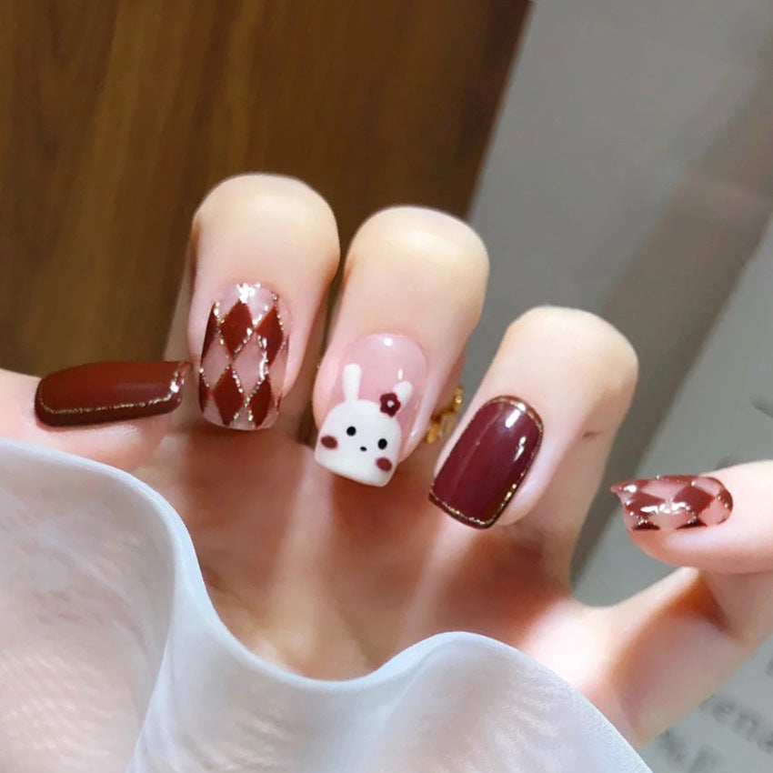 Fashion  nail Rabbit Rhombus Wear Armor Nail Patch Nail Sticker Nail Stickers Fake Nails Wearable Nail Stickers A10