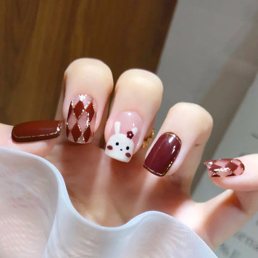 Fashion  nail Rabbit Rhombus Wear Armor Nail Patch Nail Sticker Nail Stickers Fake Nails Wearable Nail Stickers A10