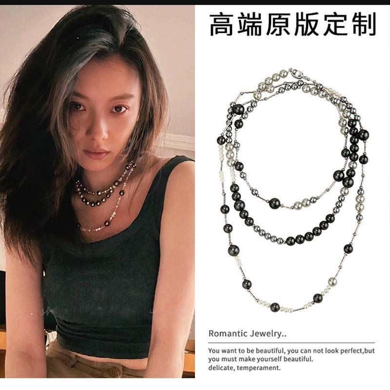 镶钻花朵珍珠长款项链时尚气质高级感毛衣链个性轻奢百搭饰品批发