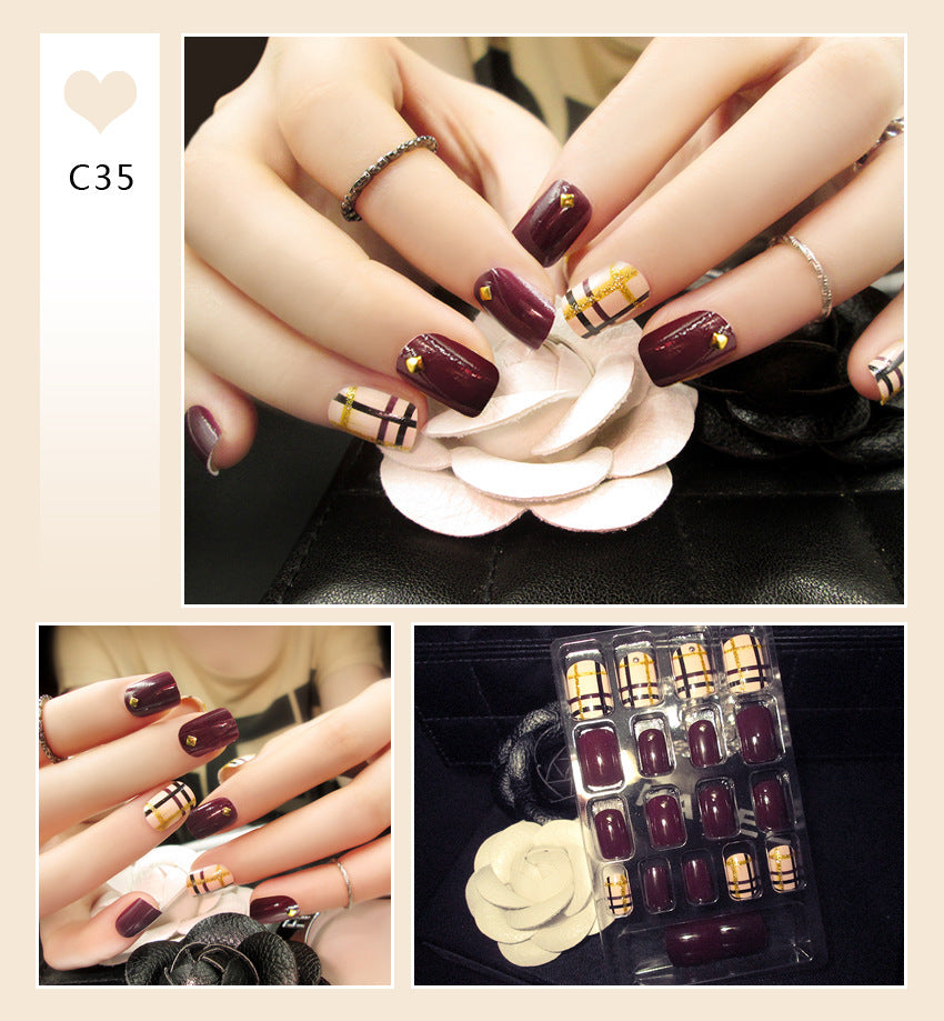 Fashion  nail Tina Wear Fake Nails Manicure Bridal Patch 24 Pieces Fake Nails Waterproof Nail Shaped Piece Collection